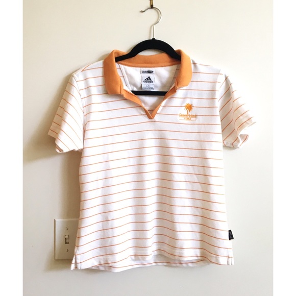 Adidas Polo Shirt Climalite Stripe Golf Orange L - Picture 1 of 5